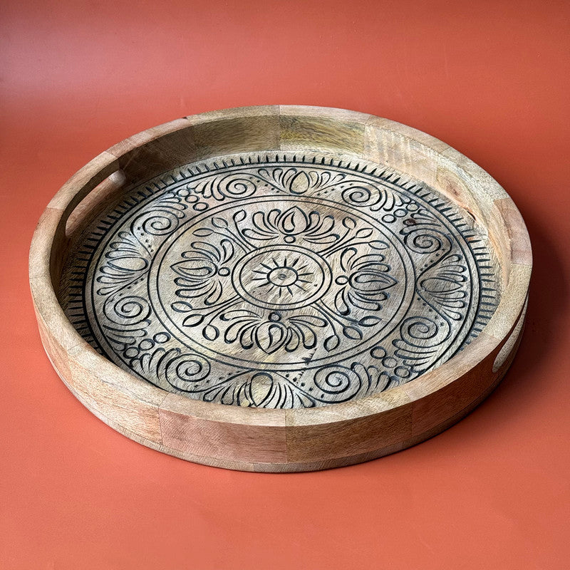 Wooden Carved Round Tray | Black