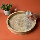 Wooden Carved Round Tray | White