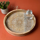 Wooden Carved Round Tray | White