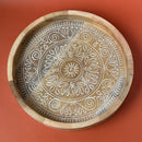 Wooden Carved Round Tray | White