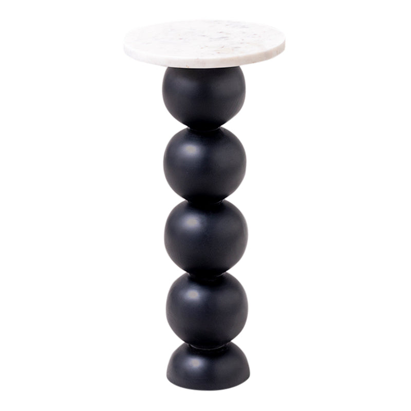 Round Side Table | Wood & Marble | Black | 9 inches