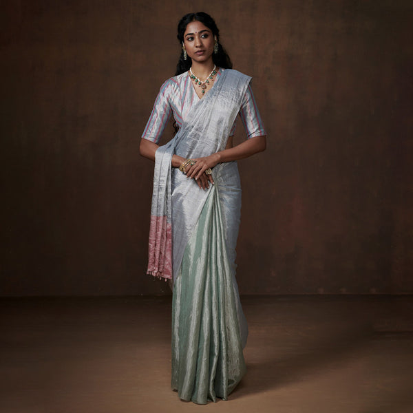 Chanderi Tissue Saree | Pastel Green & Blue