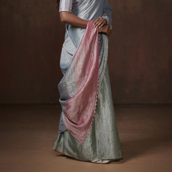 Chanderi Tissue Saree | Pastel Green & Blue