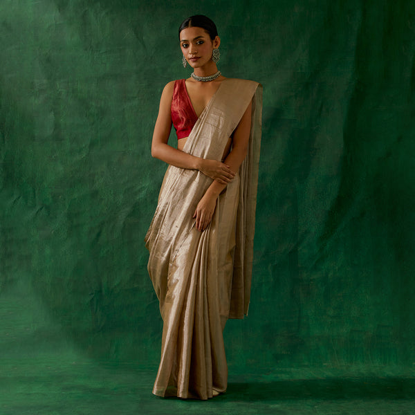 Chanderi Saree with Blouse | Zari Work | Beige