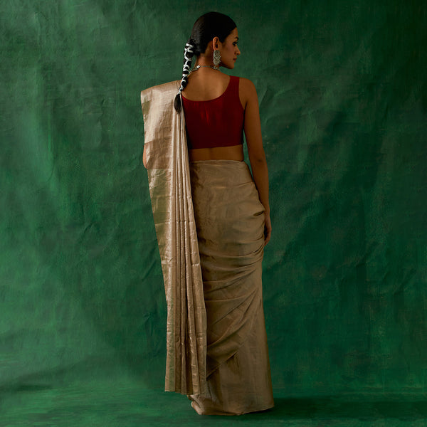 Chanderi Saree with Blouse | Zari Work | Beige