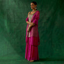 Chanderi Silk Kurta Set For Women | Kurta, Sharara & Dupatta | Pink