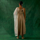 Cotton Silk Kurta Set For Women | Kurta, Churidar & Dupatta | Beige