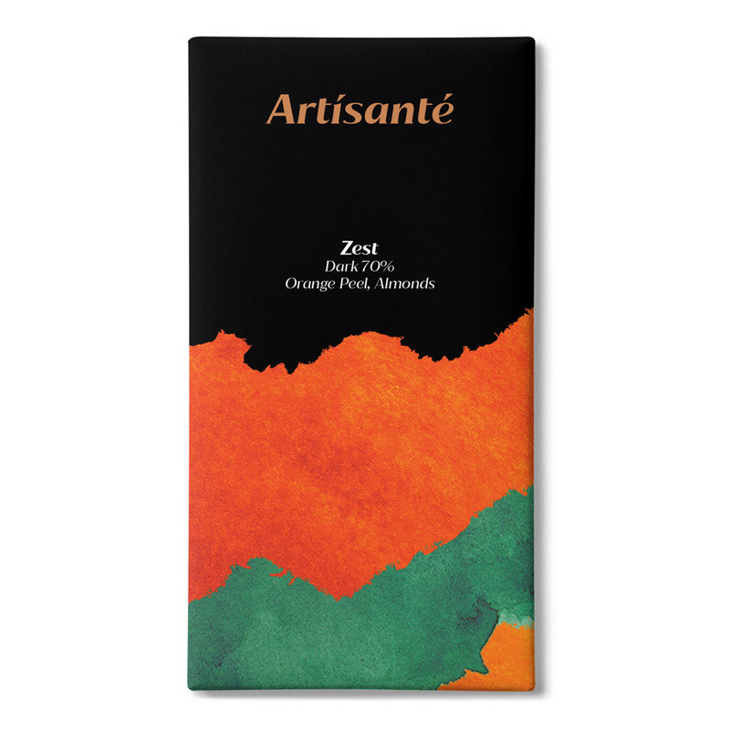 70% Dark Chocolate Bar | Orange Peel, Almonds | Zest | 80 g