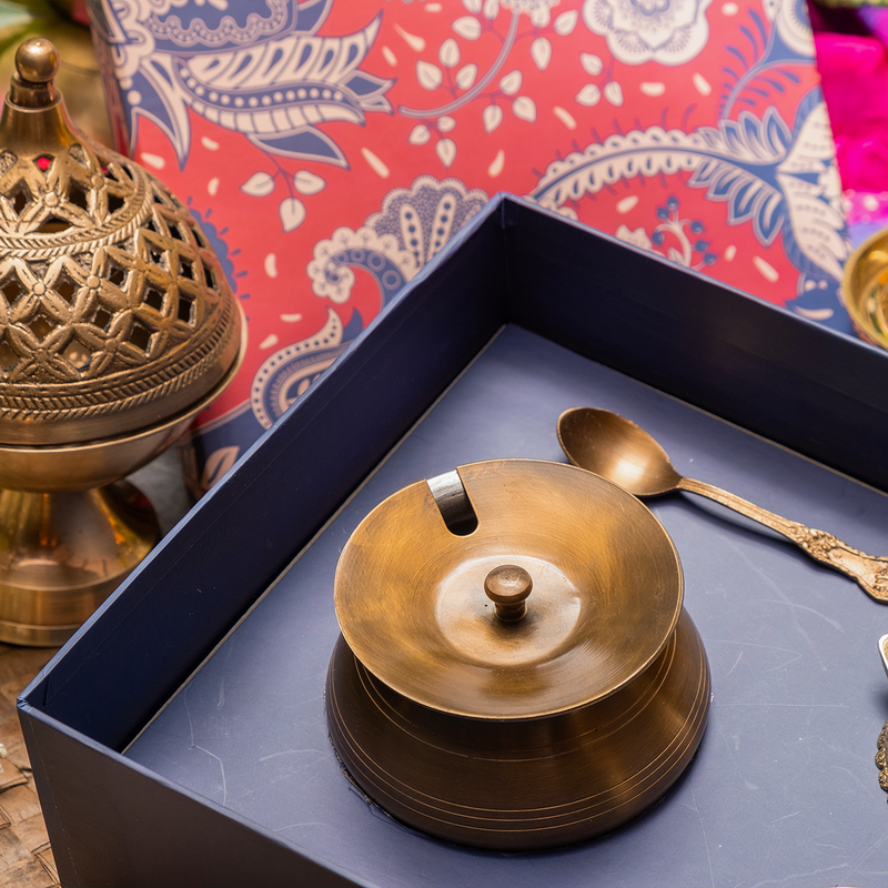 Brass Ghee Pot with Diyas | Gift Hamper | Set of 2