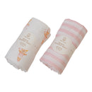 Organic Cotton Baby Swaddle | Bear Design & Striped | Multicolour | 120 x 120 cm | Set of 2.