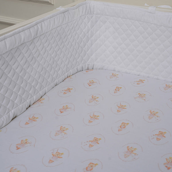 Organic Cotton Baby Cot Bed Sheet | Bear Design | Beige & White.