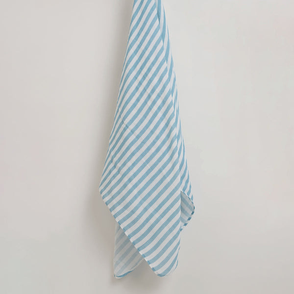 Organic Cotton Baby Swaddle | Striped | Blue & White | 120 x 120 cm | Set of 2.