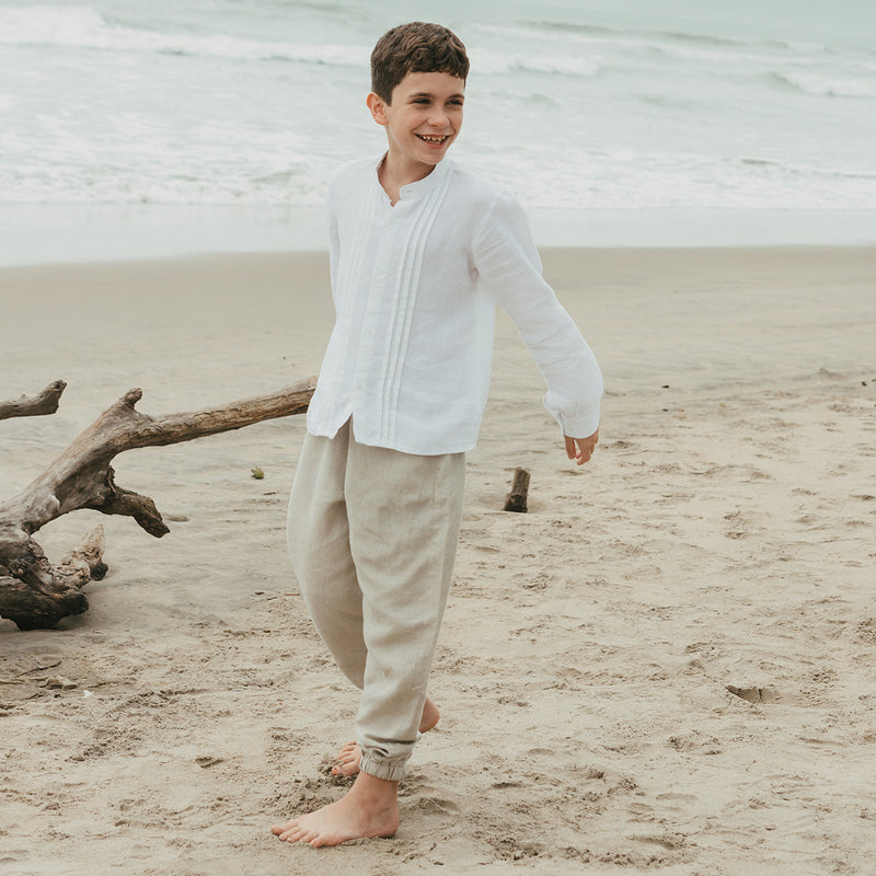 Linen Boys Shirt | Pleated | White