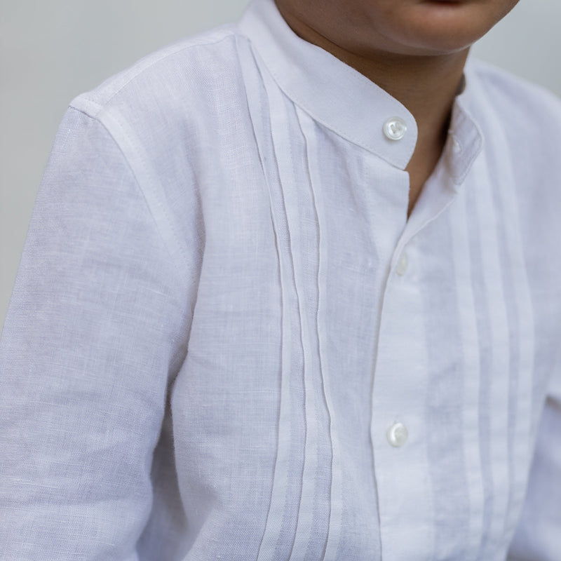 Linen Boys Shirt | Pleated | White