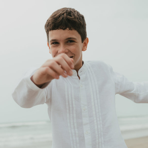 Linen Boys Shirt | Pleated | White