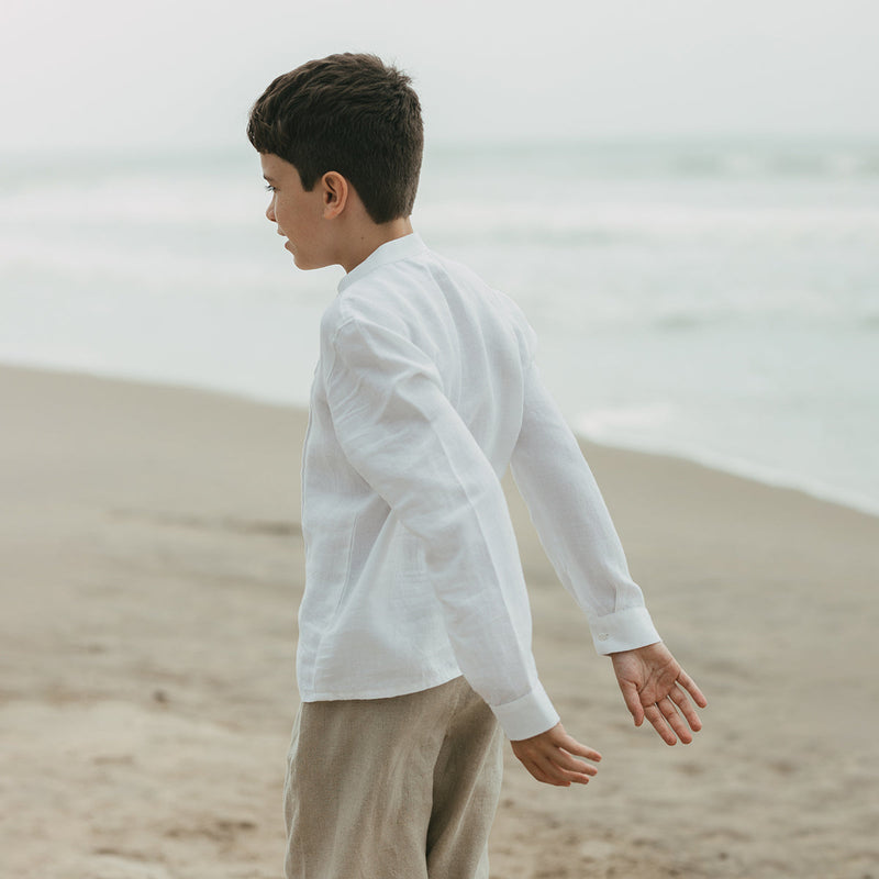 Linen Boys Shirt | Pleated | White