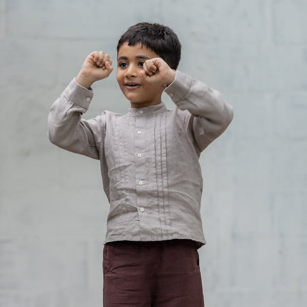 Linen Shirt for Boys | Pleated | Beige