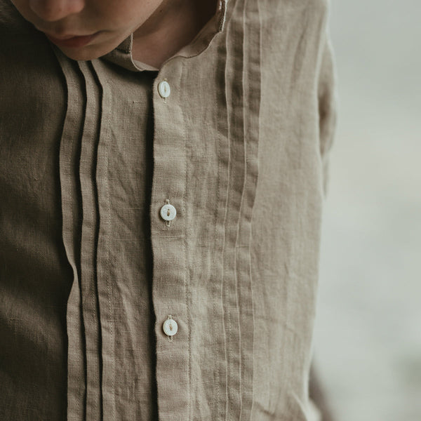 Linen Boys Shirt | Pleated | Dessert Brown