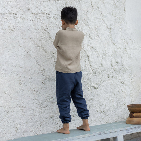 Linen Boys Shirt | Pleated | Dessert Brown