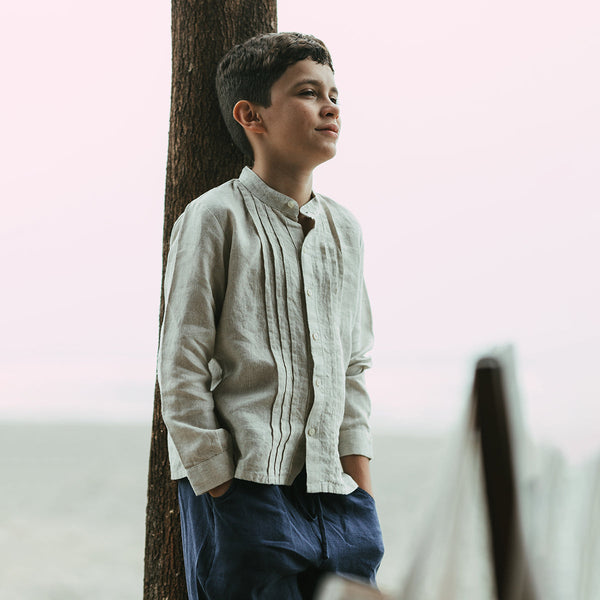 Linen Shirt for Boys | Pleated | Beige