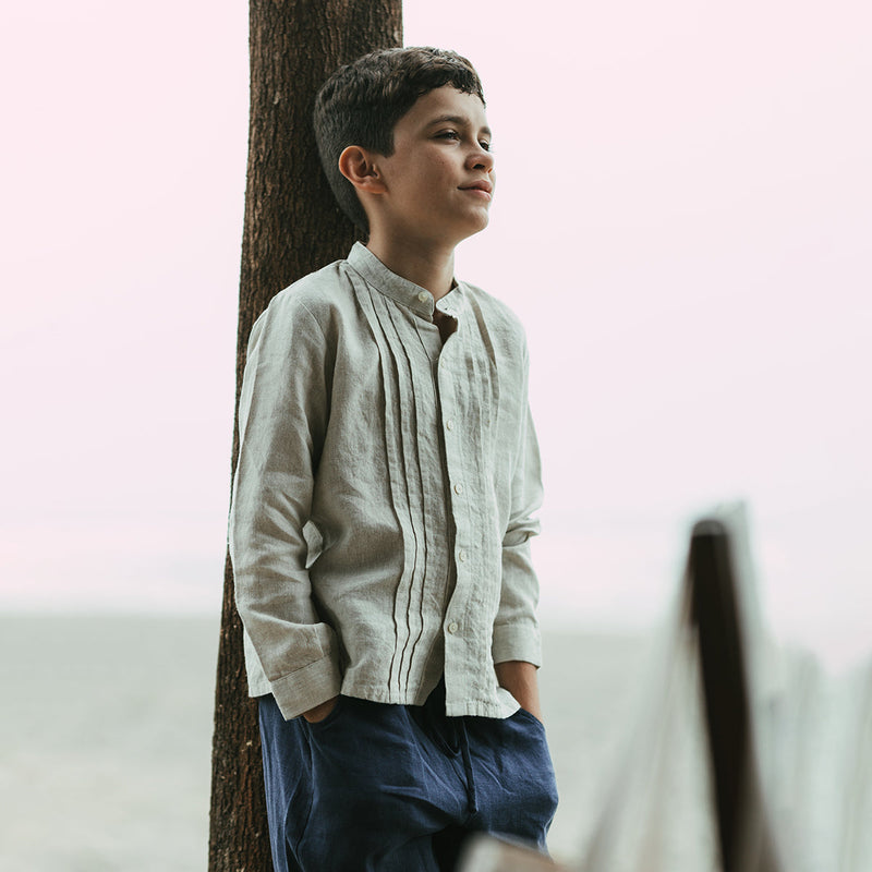 Linen Shirt for Boys | Pleated | Beige