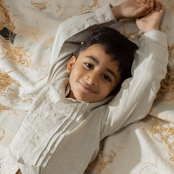 Linen Shirt for Boys | Pleated | Beige