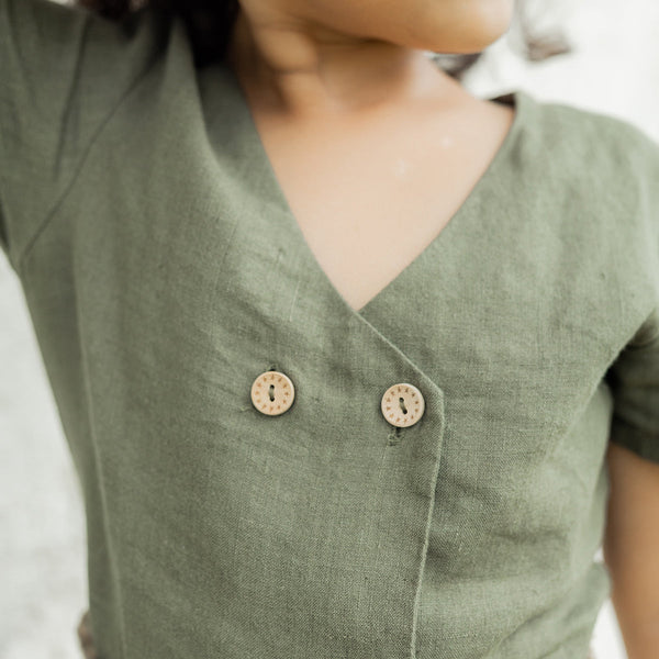 Casual Top for Girls | Linen Flax | Green