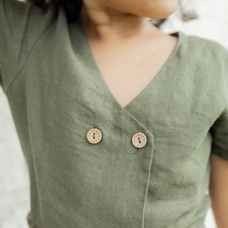 Casual Top for Girls | Linen Flax | Green