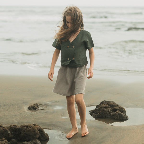 Casual Top for Girls | Linen Flax | Green