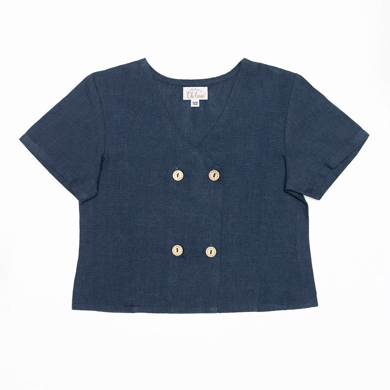 Casual Top for Girls | Linen Flax | Blue