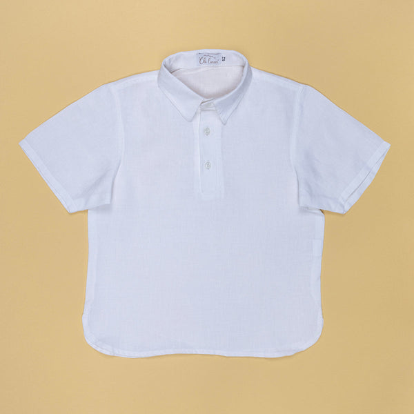 Linen Polo T-Shirt for Boys | Half Sleeves | White