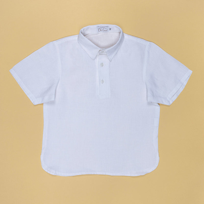 Linen Polo T-Shirt for Boys | Half Sleeves | White