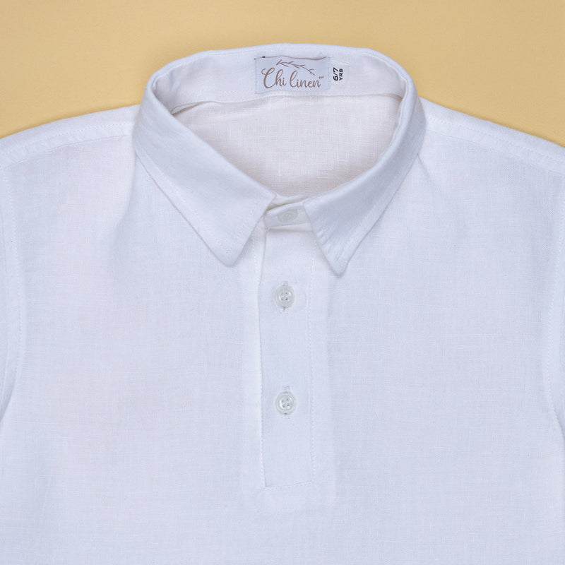 Linen Polo T-Shirt for Boys | Half Sleeves | White