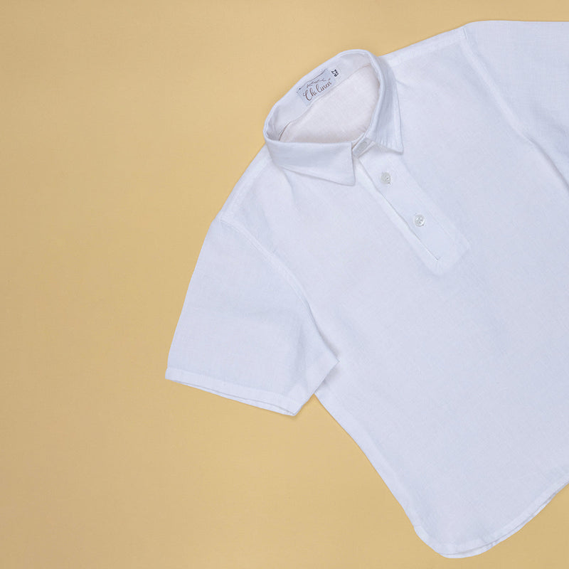 Linen Polo T-Shirt for Boys | Half Sleeves | White