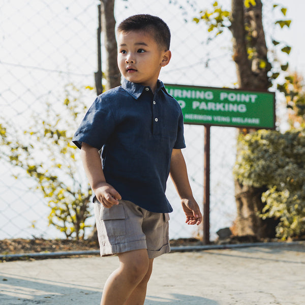 Linen Boys Polo T-Shirt | Half Sleeves | Blue