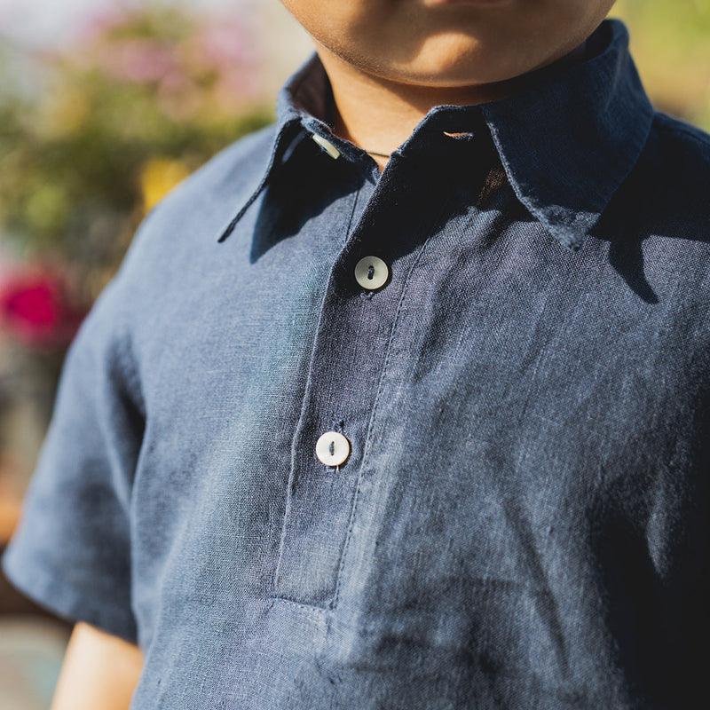 Linen Boys Polo T-Shirt | Half Sleeves | Blue