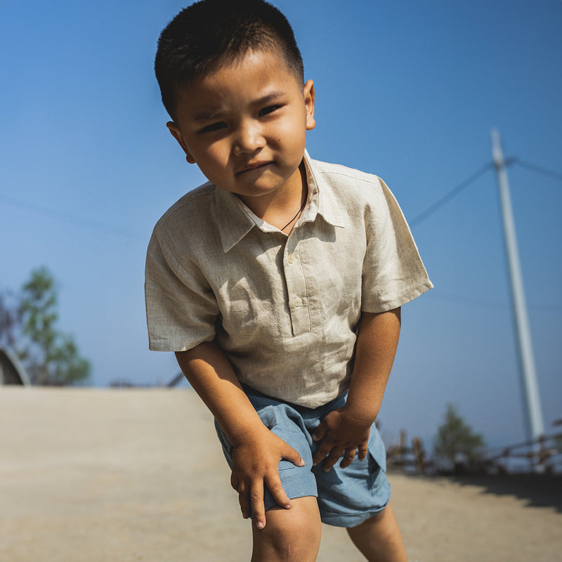 Linen Polo T-Shirt for Boys | Half Sleeves | Beige