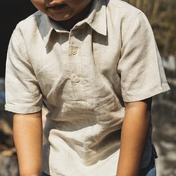 Linen Polo T-Shirt for Boys | Half Sleeves | Beige