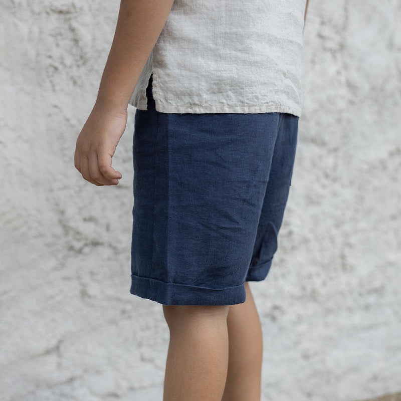 Linen Shorts for Boys | Blue