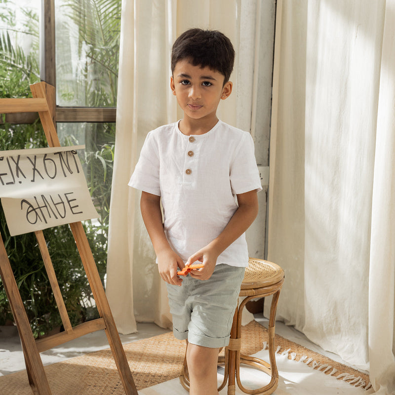 Linen Shorts for Boys | Green