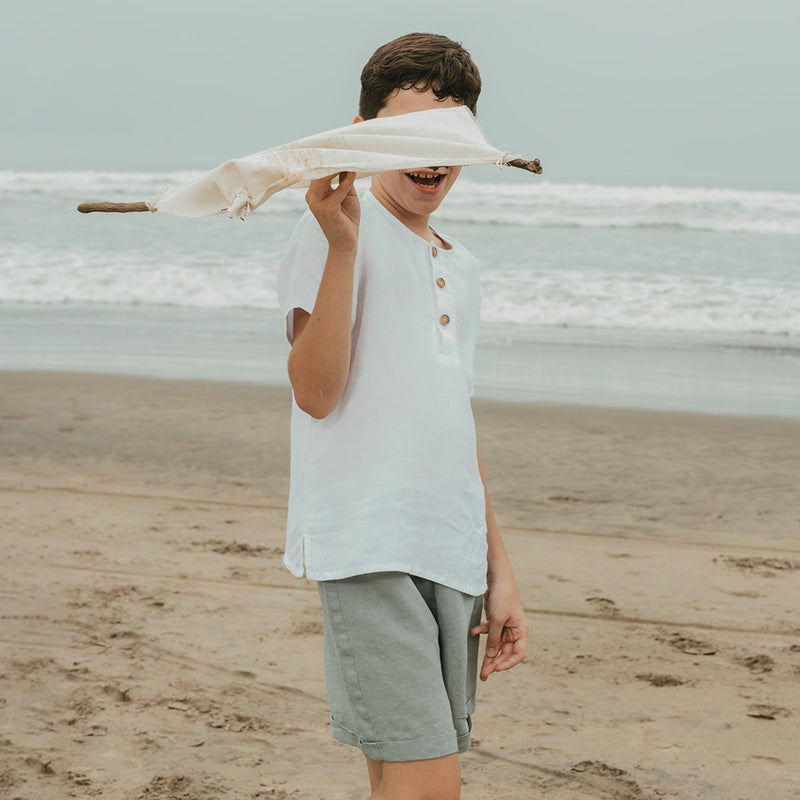 Linen Boys Shirt | Short Sleeves | White