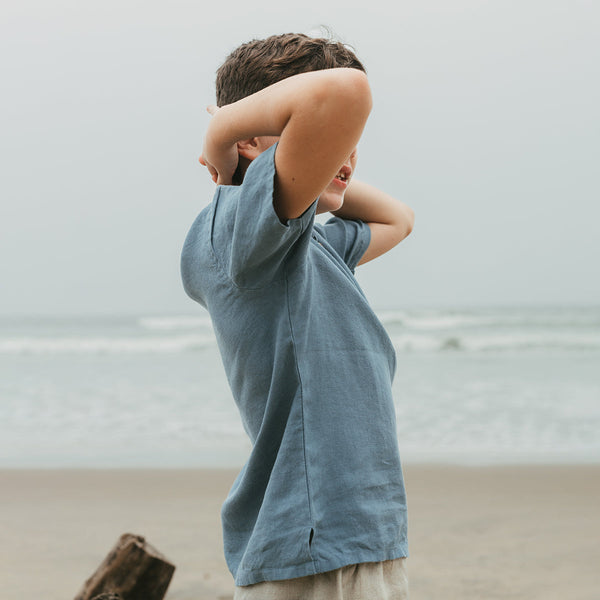 Linen Shirt for Boys | Short Sleeves | Blue