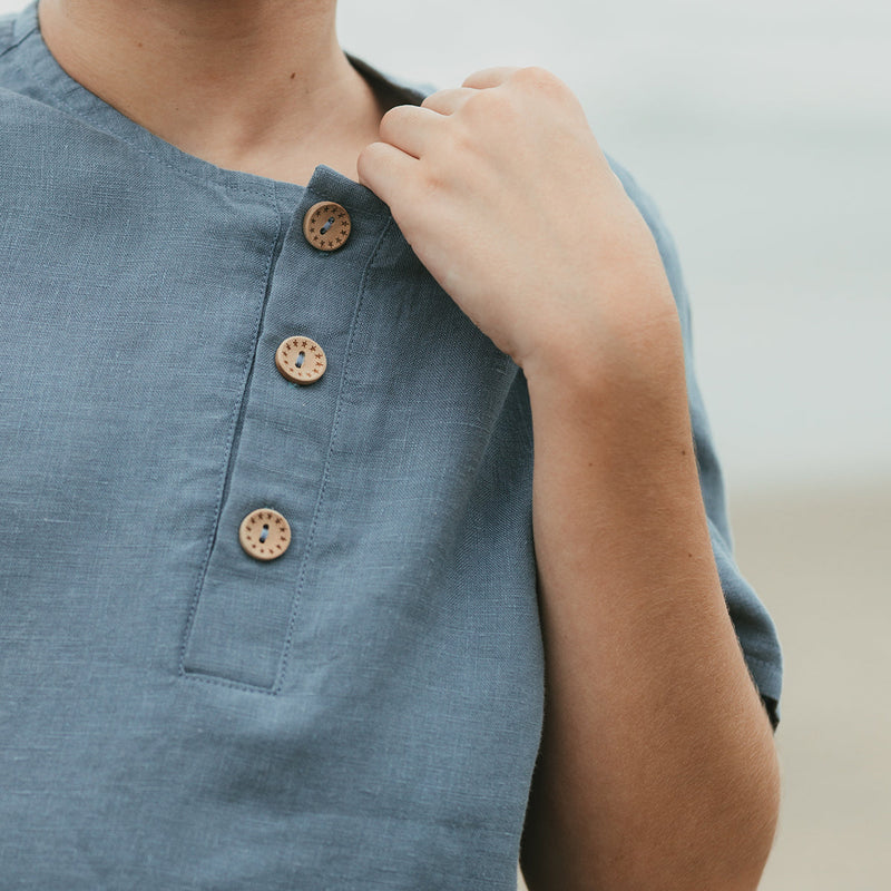 Linen Shirt for Boys | Short Sleeves | Blue