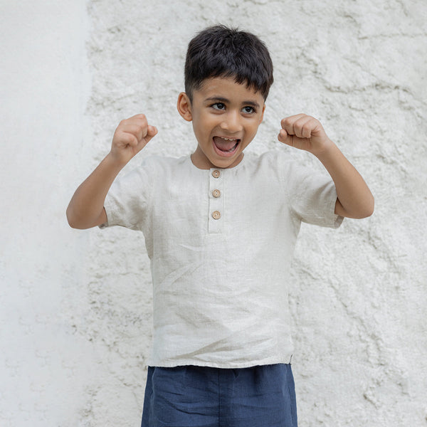 Linen Boys Shirt | Short Sleeves | Off-White