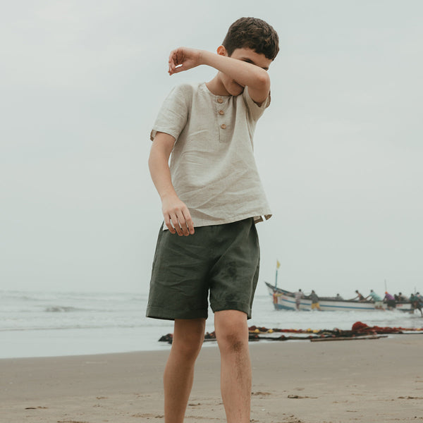 Linen Boys Shirt | Short Sleeves | Off-White