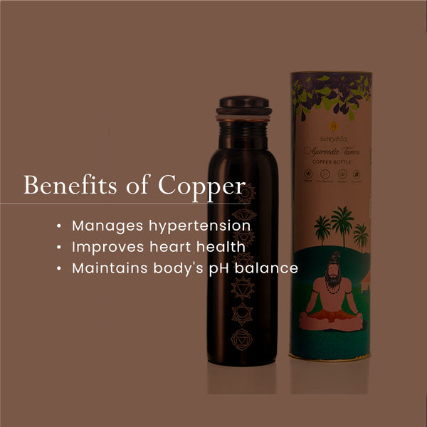 Copper Bottle | 7 Chakra Vintage Engraved | Black Water Bottle | 1 Litre