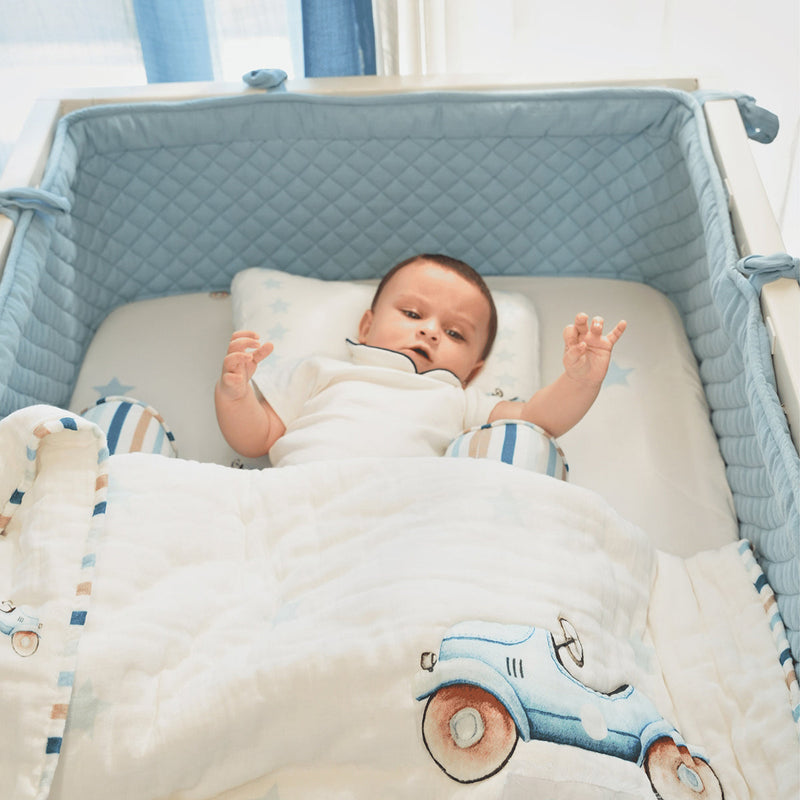 Organic Cotton Baby Cot Bumper | Solid | Blue.