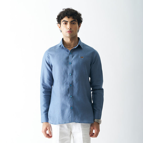 Linen Shirt for Men | Full Sleeves | Stormy Blue