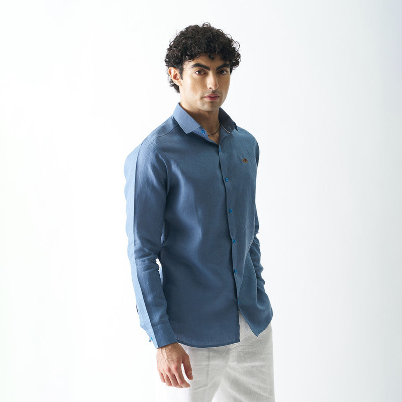 Linen Shirt for Men | Full Sleeves | Stormy Blue