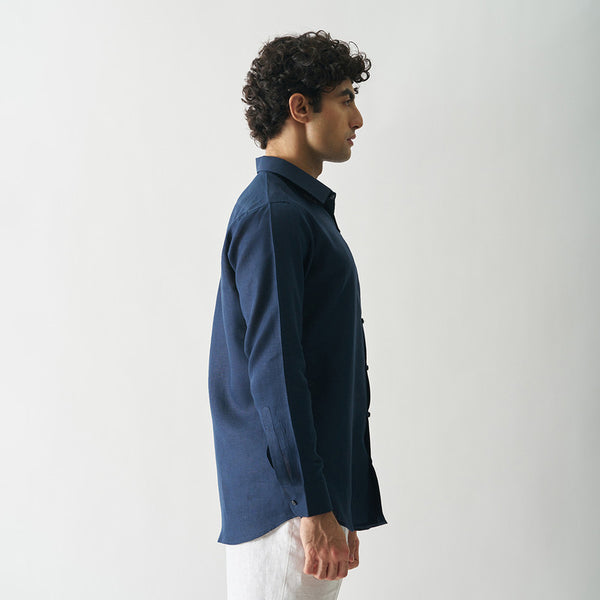 Linen Shirt for Men | Full Sleeves | Navy Blue